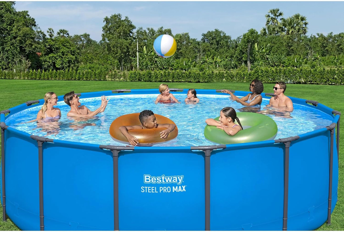 Bestway Steel Pro MAX 15’ x 48" Round Metal Steel Frame Above Ground Outdoor Backyard Swimming Pool for Families, Pool ONLY