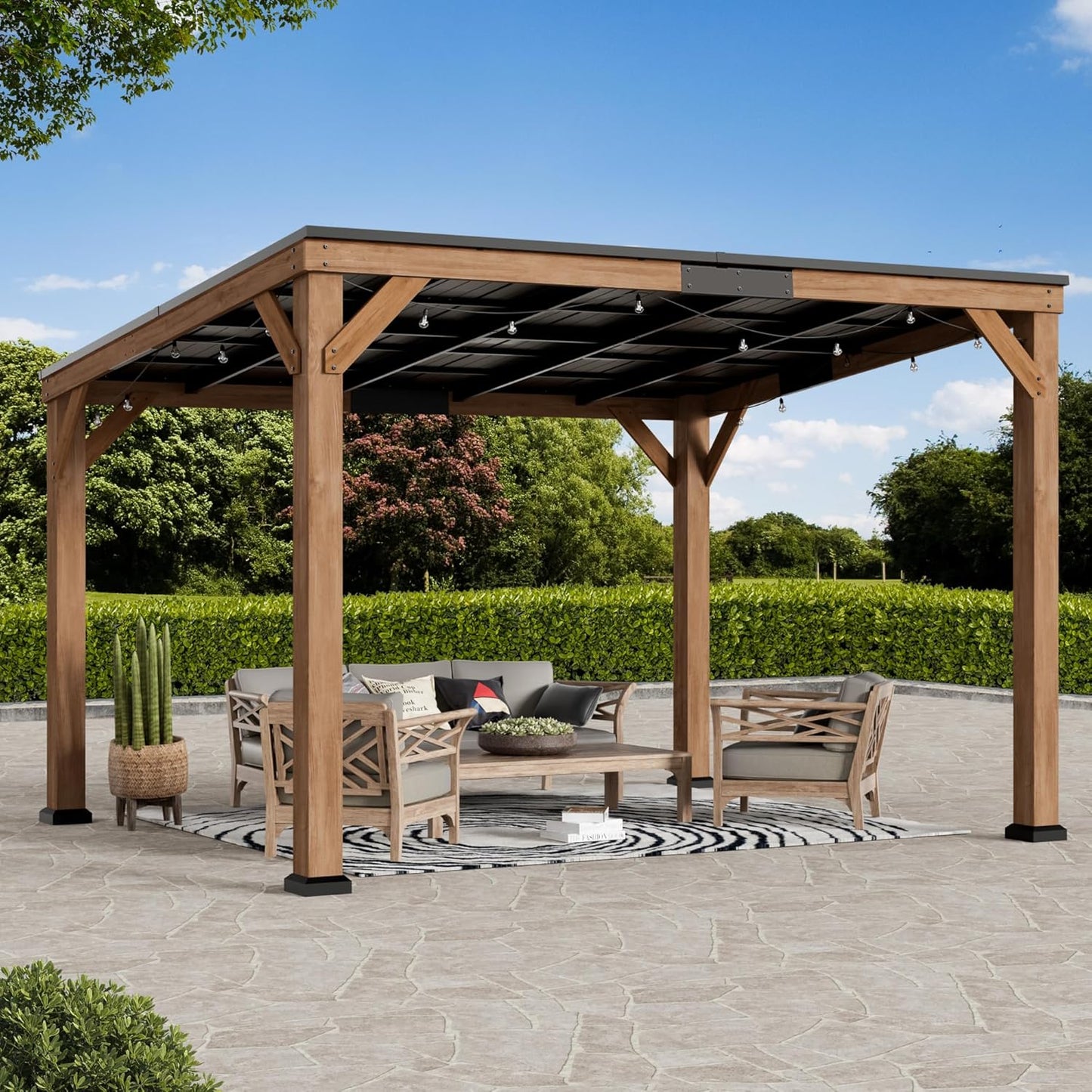 Modern Shade Supreme Cedar Wood Gazebo 12' x 16' with Hardtop Slope Roof, Wooden Grill Gazebo with Durable and Rot-Resistant, Supports Snow Loads and High Wind Speeds, Ideal for Backyard, Deck, Garden