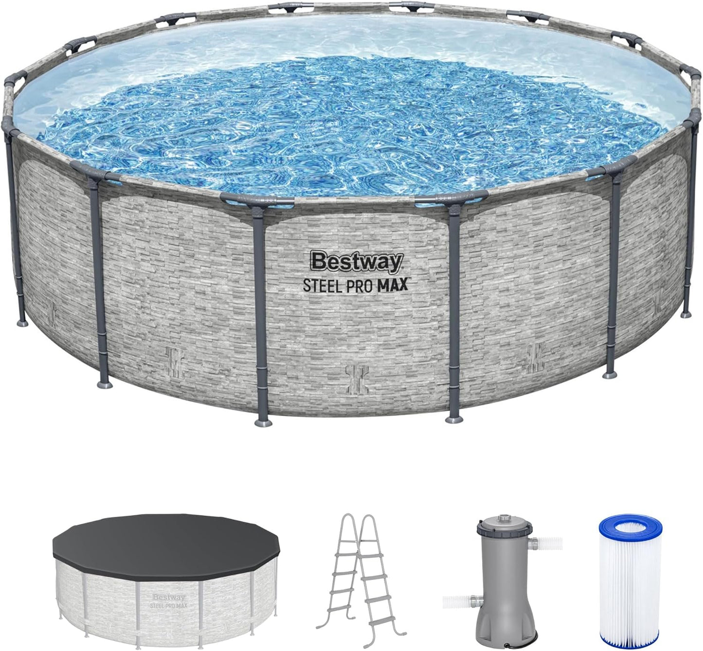 Bestway Steel Pro MAX 15’ x 48" Round Metal Steel Frame Above Ground Outdoor Backyard Swimming Pool for Families, Pool ONLY