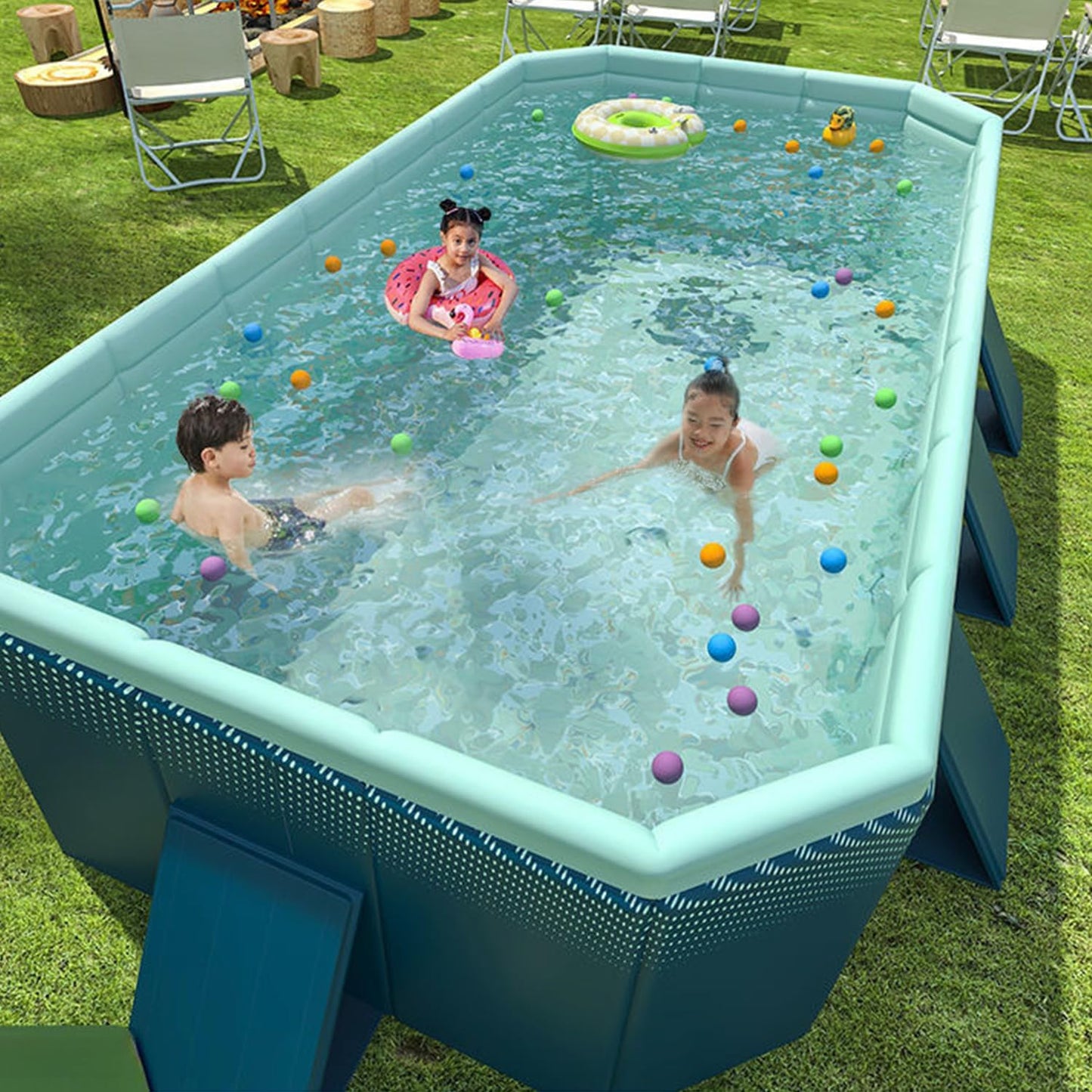 Foldable Non-Inflatable Swimming Pool, Portable Hard Plastic Shell Kids and Adults Pool, Dog Pool for Outdoor, Backyard and Garden, Easy Setup for Fun Water Play, 116" L x 65" W x 21.7" H