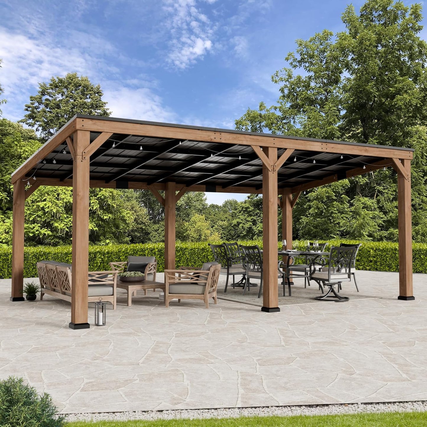 Modern Shade Supreme Cedar Wood Gazebo 12' x 16' with Hardtop Slope Roof, Wooden Grill Gazebo with Durable and Rot-Resistant, Supports Snow Loads and High Wind Speeds, Ideal for Backyard, Deck, Garden