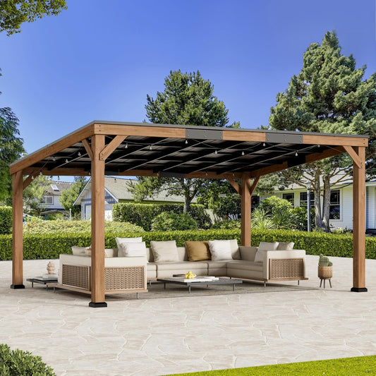 Modern Shade Supreme Cedar Wood Gazebo 12' x 16' with Hardtop Slope Roof, Wooden Grill Gazebo with Durable and Rot-Resistant, Supports Snow Loads and High Wind Speeds, Ideal for Backyard, Deck, Garden