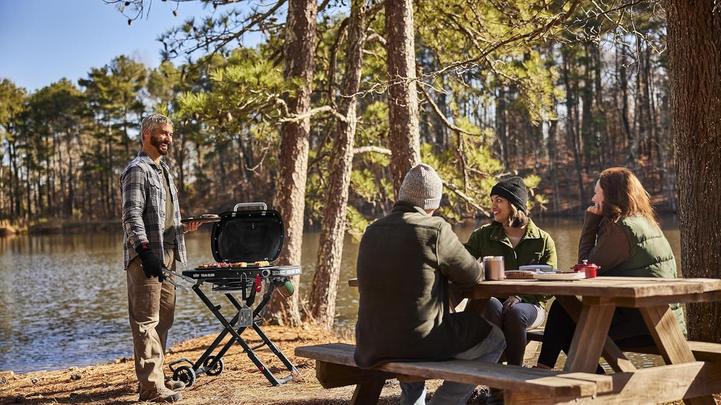 Weber Traveler Compact Portable Liquid Propane Gas Grill for Camping and Travel, 1 Burner, Black