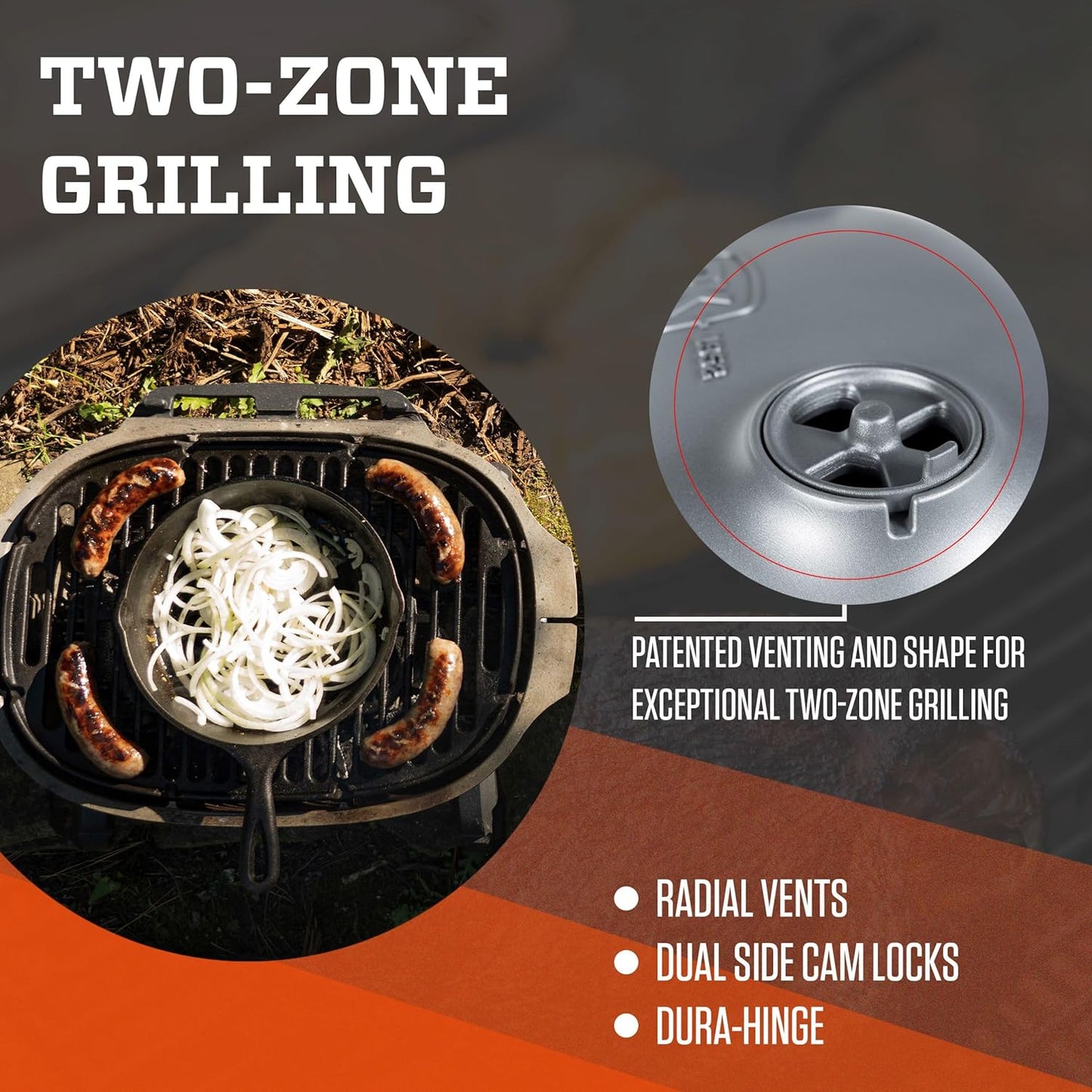 PK Grills Portable Charcoal Grill and Smoker with Lid, Mini Grill, Cast Iron Cooking Grate, Aluminum Outdoor Smoker, Barbecue Grill for Camping, Backyard Grilling, Park, Tailgating, Grey