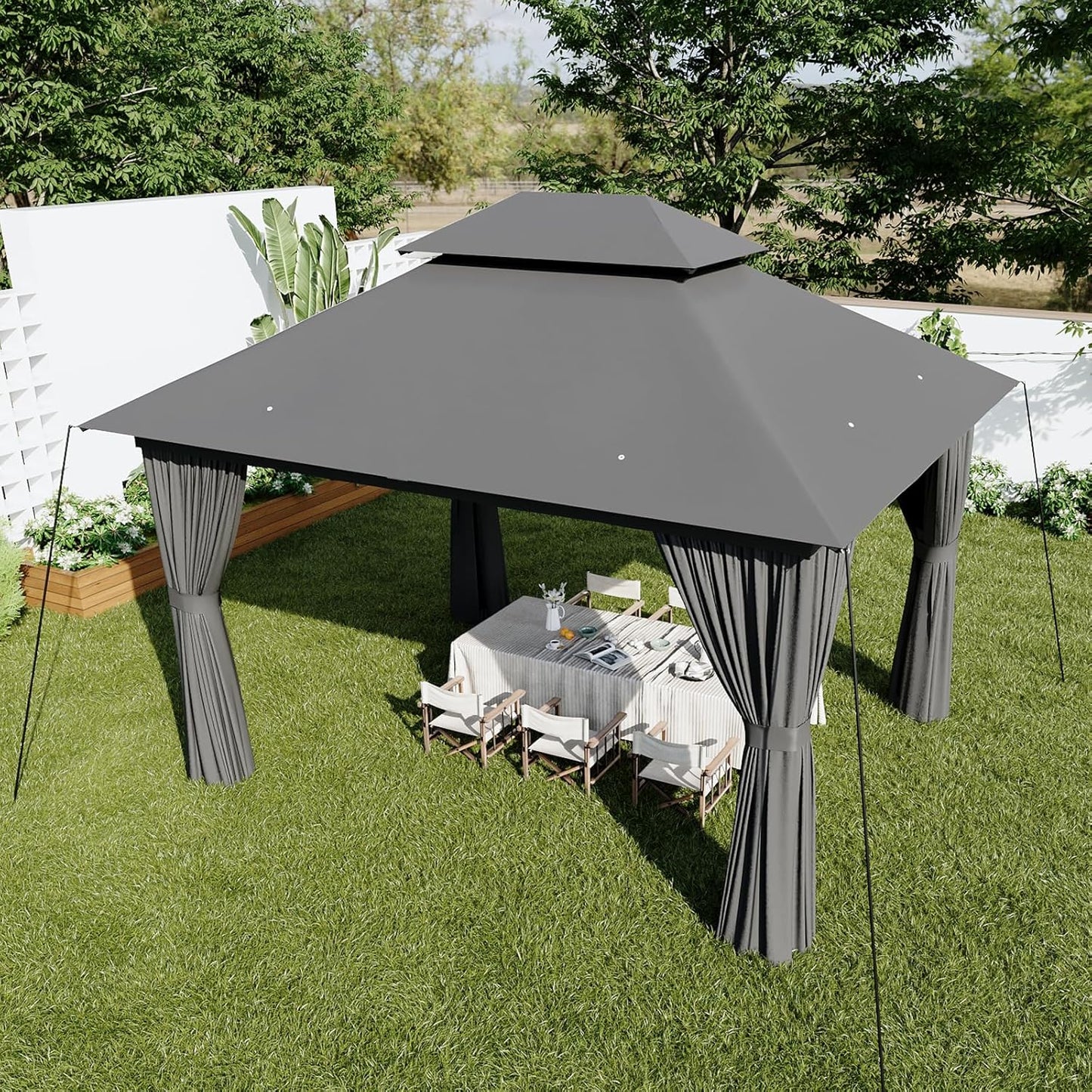 AOXUN Outdoor Gazebo for Patio 10x12, Metal Frame Canopy with Double Roofs, Heavy Duty Party Tent and Shelter with Mosquito Netting and Privacy Screen for Backyard, Lawn, Garden, Deck