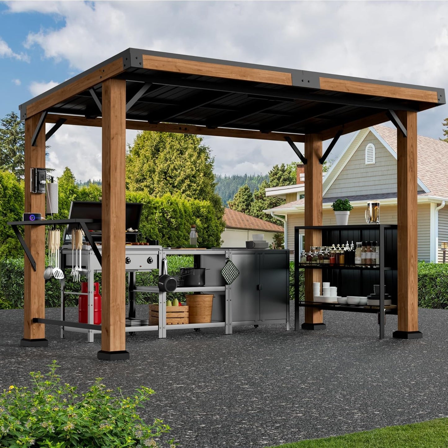 Modern Shade Supreme Cedar Wood Gazebo 12' x 16' with Hardtop Slope Roof, Wooden Grill Gazebo with Durable and Rot-Resistant, Supports Snow Loads and High Wind Speeds, Ideal for Backyard, Deck, Garden