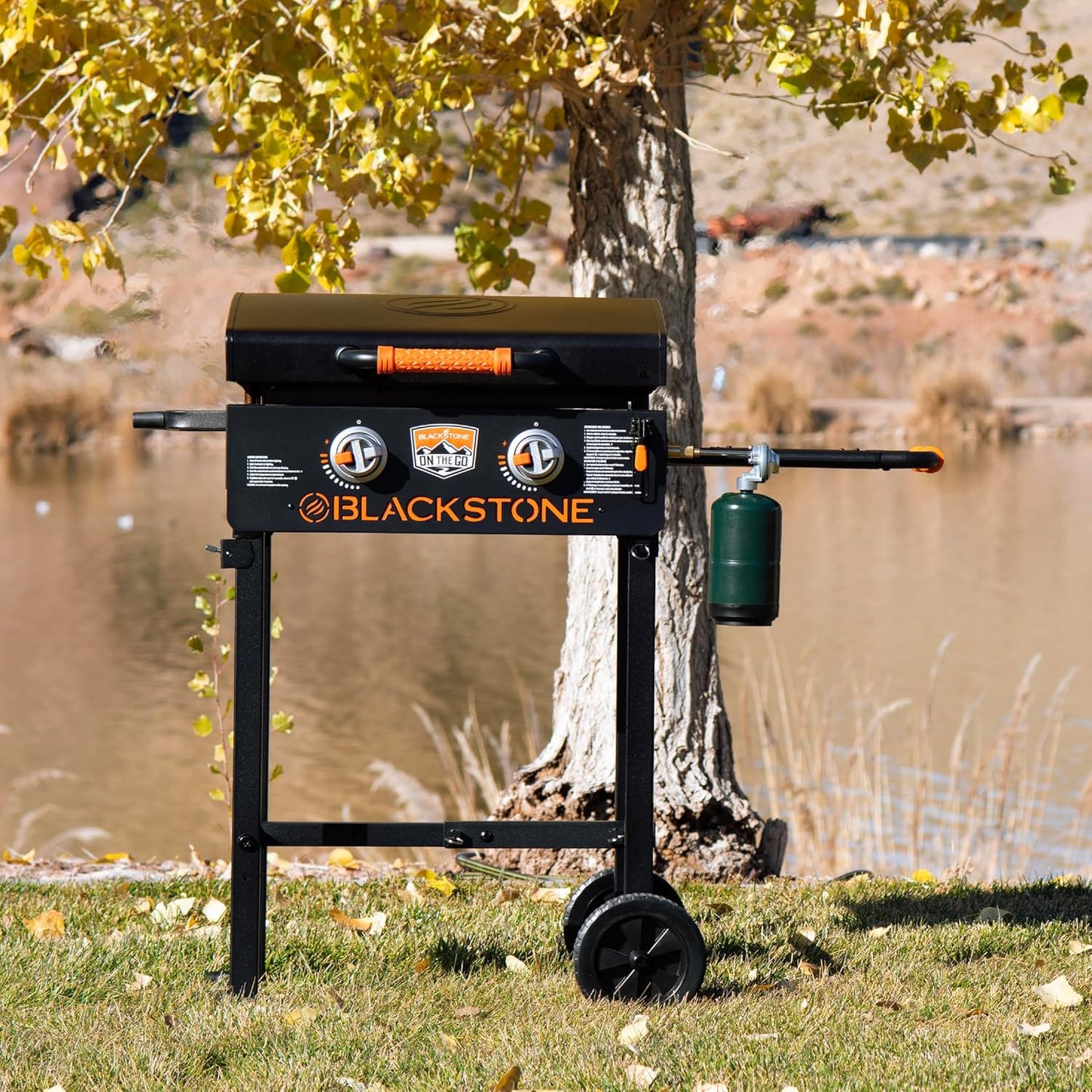 22 inch Blackstone Griddle with Hood and Grill Stand, Outdoor Flat Top Grill Propane Portable Gas Grill for Camping and BBQ Grill with Blackstone Seasoning, and Blackstone Griddle Gloves