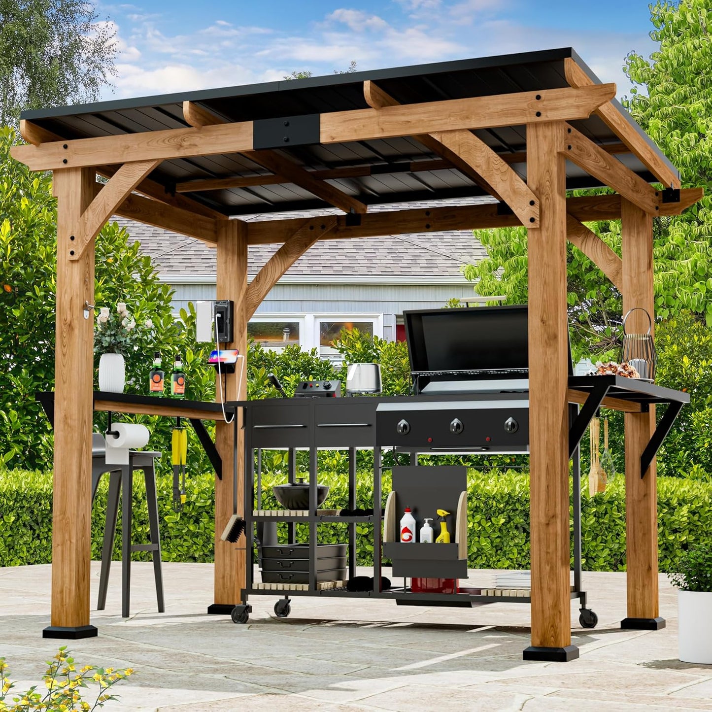 Modern Shade Supreme Cedar Wood Gazebo 12' x 16' with Hardtop Slope Roof, Wooden Grill Gazebo with Durable and Rot-Resistant, Supports Snow Loads and High Wind Speeds, Ideal for Backyard, Deck, Garden